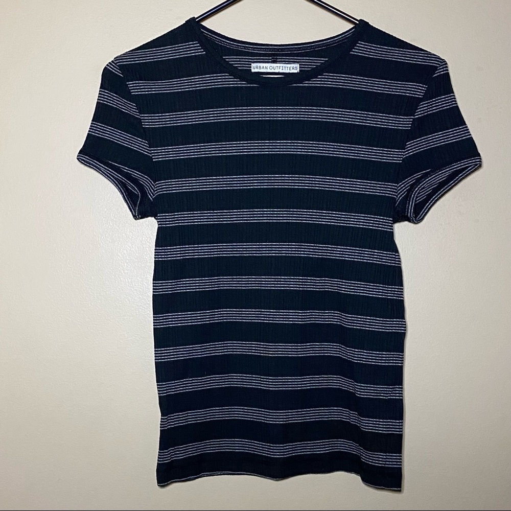 Urban Outfitters Womens Black & Gray Striped Short Sleeve Shirt Size Medium